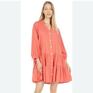Tommy Hilfiger Dark Coral Button-Down Tiered Dress Large